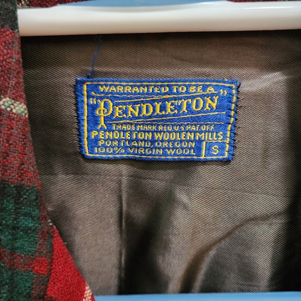 VTG Pendleton 60s 70s Smoking Jacket Red Tartan Plaid Size S 100% Virgin Wool - Picture 3 of 10